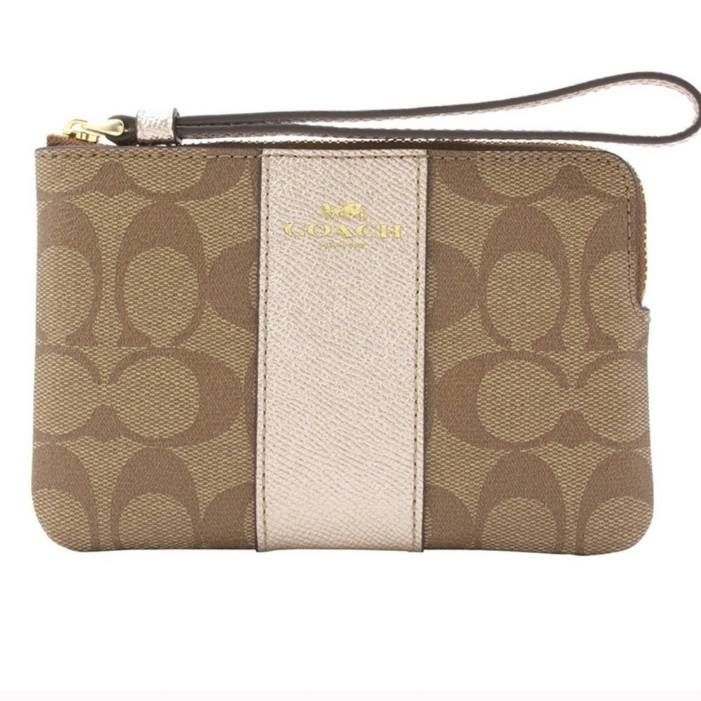 NWOT Coach Signature PVC Small Corner Zip Wristlet.
